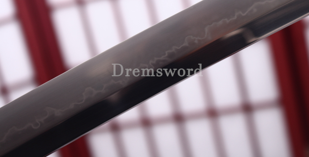 Hand Forged Tamahagane Clay Tempered Choji Hamon Katana Japanese Samurai Sword SHINOGI-ZUKURI Full Tang Ox Horn Black Saya