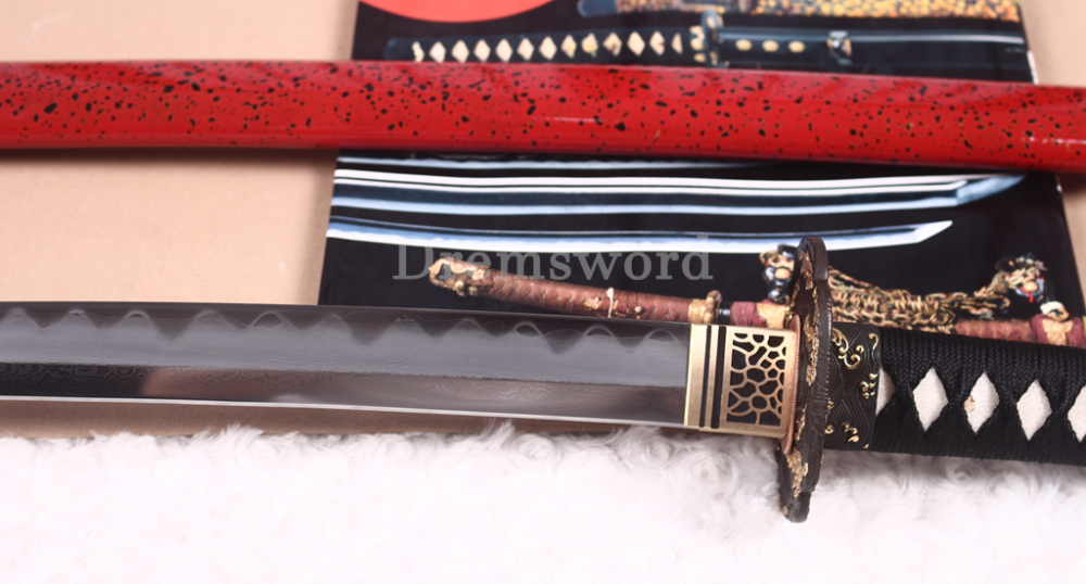 Shihozume ClayTempered Katana Hand Polishing Japanese Samurai Sword Red Saya Shinogi Zukuri full Tang