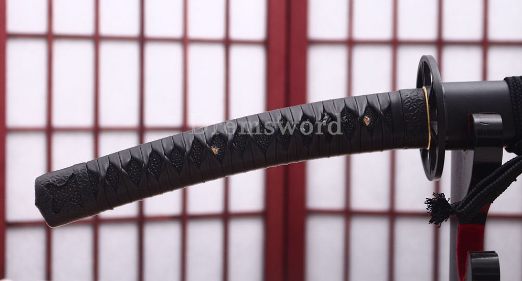 T10 Clay Tempered Katana 3.5cm Blade Japanese Samurai Sword SHINOGI-ZUKURI Full Tang Iron Tsuba Black Saya