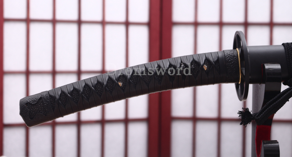 T10 Clay Tempered Katana 3.5cm Blade Japanese Samurai Sword SHINOGI-ZUKURI Full Tang Iron Tsuba Black Saya