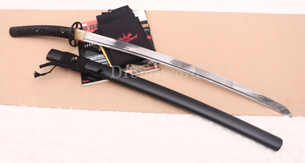 T10 Clay Tempered Katana 3.5cm Blade Japanese Samurai Sword SHINOGI-ZUKURI Full Tang Iron Tsuba Black Saya