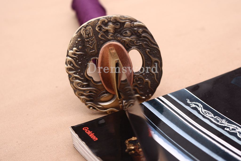 Handmade Damascus Folded Steel Katana Japanese Samurai Real Sword Battle Ready Shinogi Zukuri Purple and White