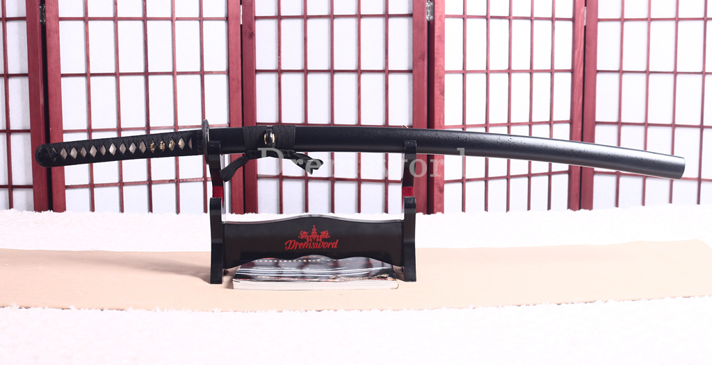 1095 High Carbon Steel Katana Japanese Samurai Functional Battle Sword KOGARASU-MARU ZUKURI Black Saya