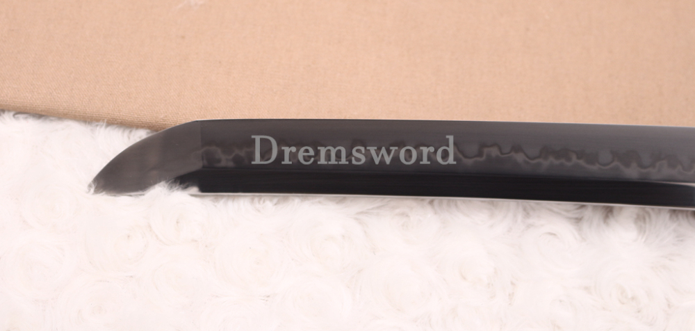 Hand Forged Tamahagane Clay Tempered Choji Hamon Katana Japanese Samurai Sword SHINOGI-ZUKURI Full Tang Ox Horn Black Saya