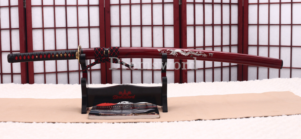 Shihozume ClayTempered Katana Japanese Samurai Red Sword Hand Polishing Shell Saya Shinogi Zukuri full Tang