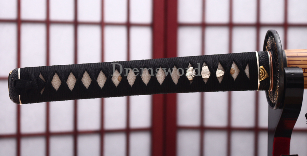 Hand Forged Tamahagane Clay Tempered Katana Japanese Samurai Sword SHINOGI-ZUKURI Full Tang Ox Horn Saya