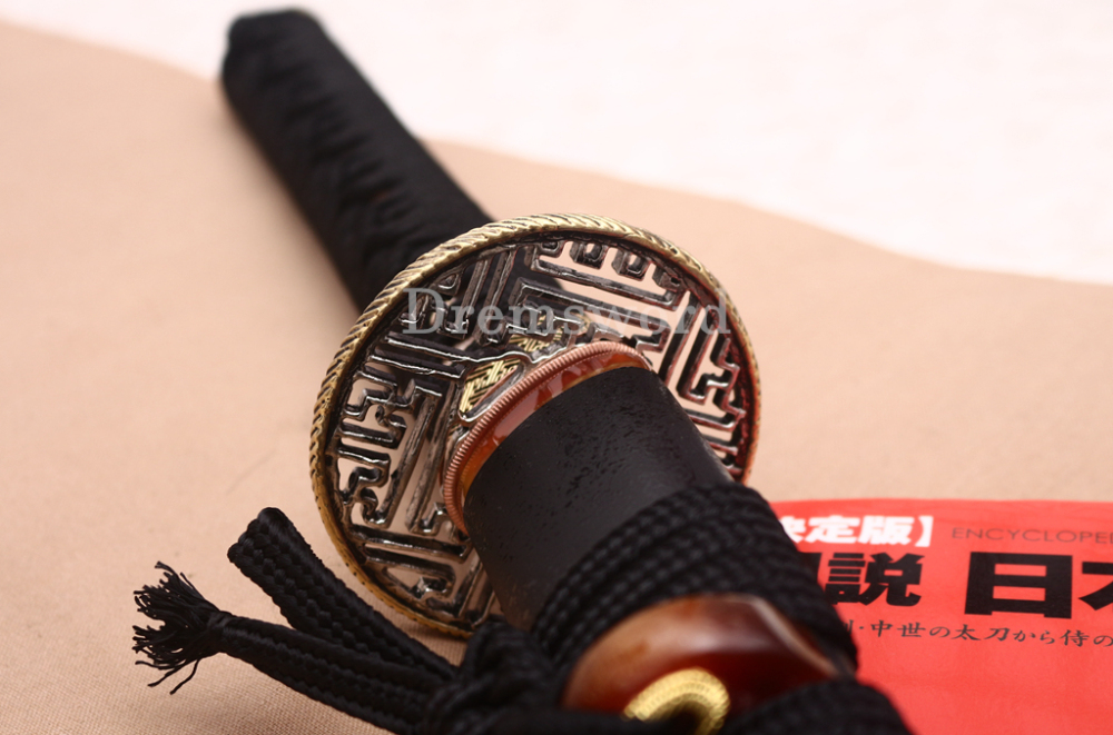 Hand Forged Tamahagane Clay Tempered Choji Hamon Katana Japanese Samurai Sword SHINOGI-ZUKURI Full Tang Ox Horn Black Saya