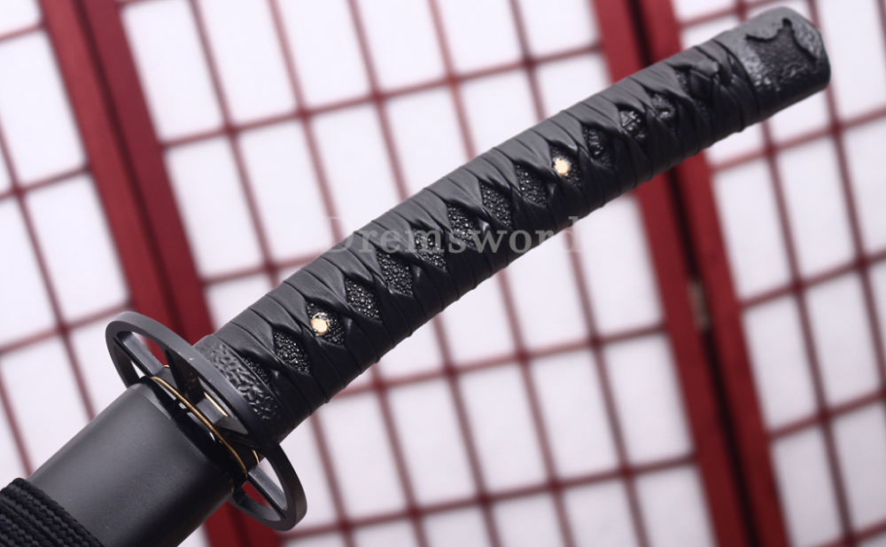 T10 Clay Tempered Katana 3.5cm Blade Japanese Samurai Sword SHINOGI-ZUKURI Full Tang Iron Tsuba Black Saya