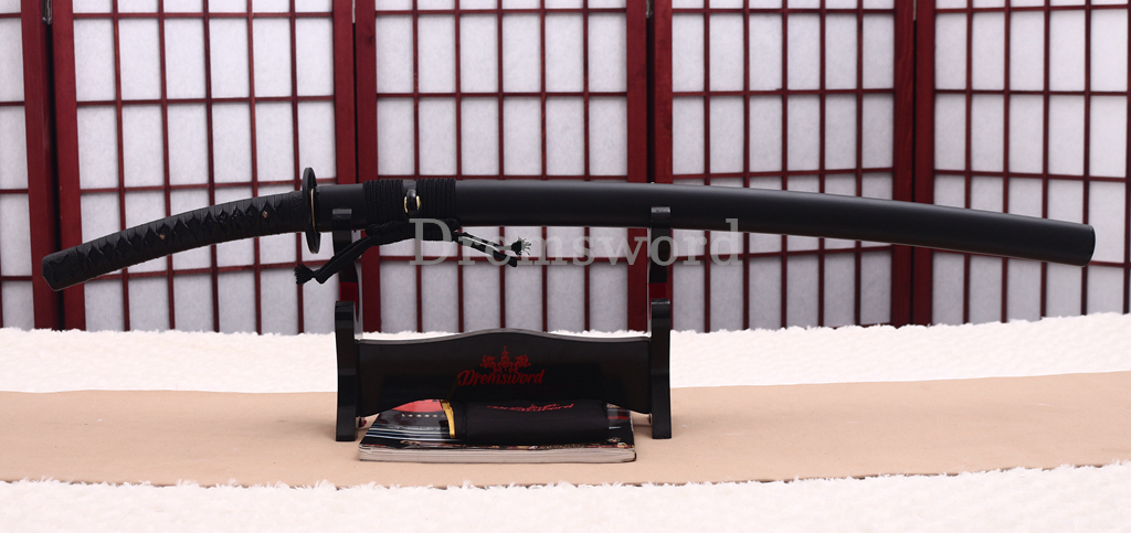 T10 Clay Tempered Katana 3.5cm Blade Japanese Samurai Sword SHINOGI-ZUKURI Full Tang Iron Tsuba Black Saya