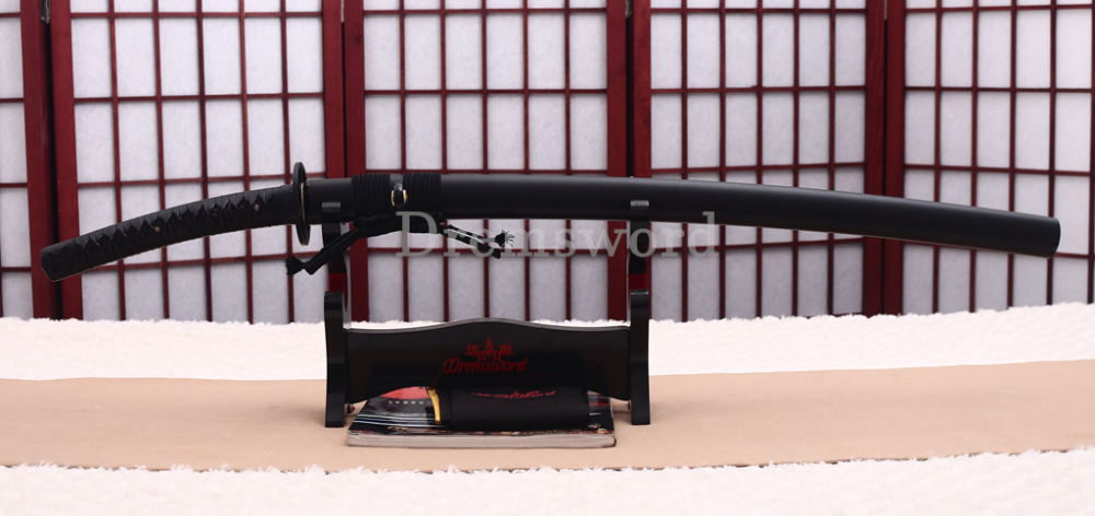 T10 Clay Tempered Katana 3.5cm Blade Japanese Samurai Sword SHINOGI-ZUKURI Full Tang Iron Tsuba Black Saya