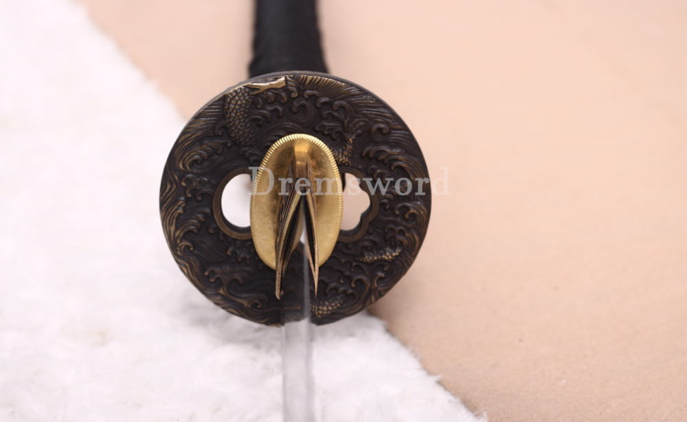 52" Damascus Folded Steel Nodachi Long Katana Shnogi-Zukuri Japanese Samurai Sword Black for Battle