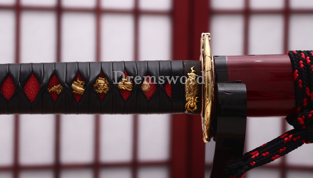Shihozume ClayTempered Katana Japanese Samurai Red Sword Hand Polishing Shell Saya Shinogi Zukuri full Tang