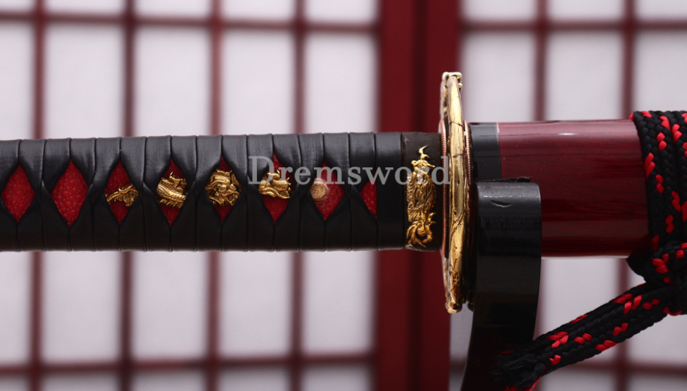 Shihozume ClayTempered Katana Japanese Samurai Red Sword Hand Polishing Shell Saya Shinogi Zukuri full Tang