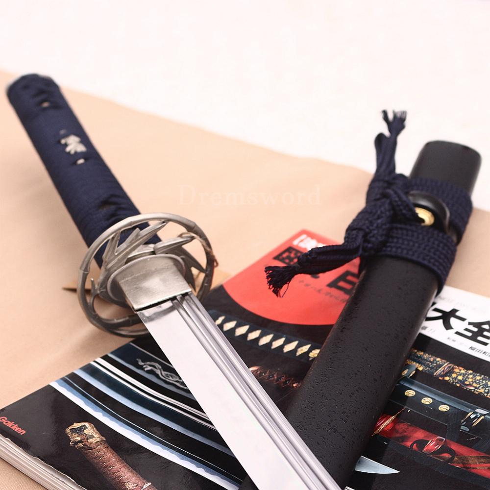 T10 Clay Tempered Katana Double Bo-hi Japanese Samurai Sword SHINOGI-ZUKURI Full Tang Cupronickel Tsuba Ox Horn Black Saya