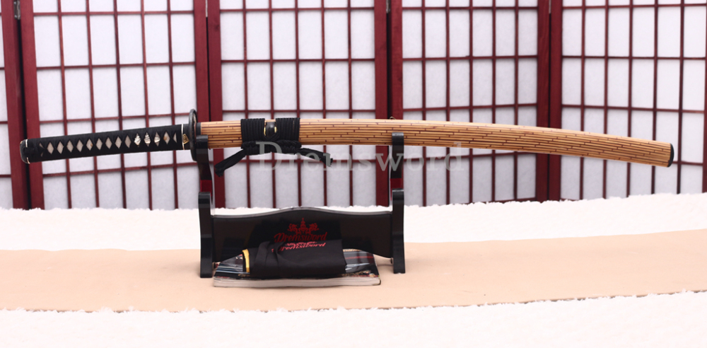 Hand Forged Tamahagane Clay Tempered Katana Japanese Samurai Sword SHINOGI-ZUKURI Full Tang Ox Horn Saya