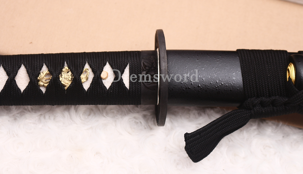 1095 High Carbon Steel Katana Japanese Samurai Functional Battle Sword KOGARASU-MARU ZUKURI Black Saya