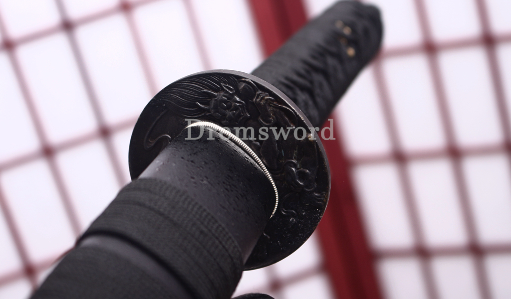 1095 High Carbon Steel Katana Japanese Samurai Functional Battle Sword KOGARASU-MARU ZUKURI Black Saya