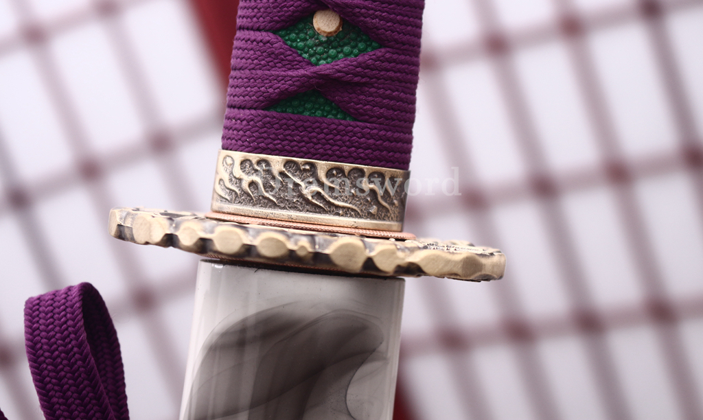 Handmade Damascus Folded Steel Katana Japanese Samurai Real Sword Battle Ready Shinogi Zukuri Purple and White