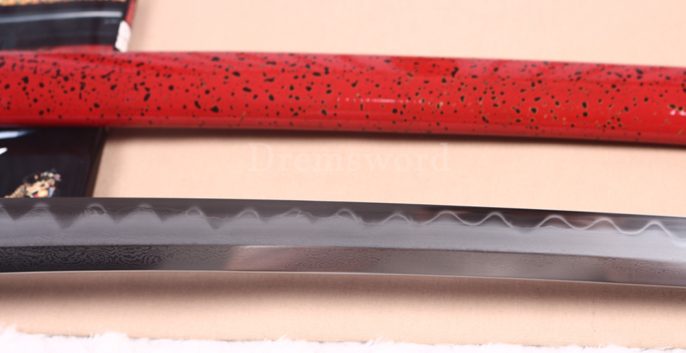 Shihozume ClayTempered Katana Hand Polishing Japanese Samurai Sword Red Saya Shinogi Zukuri full Tang
