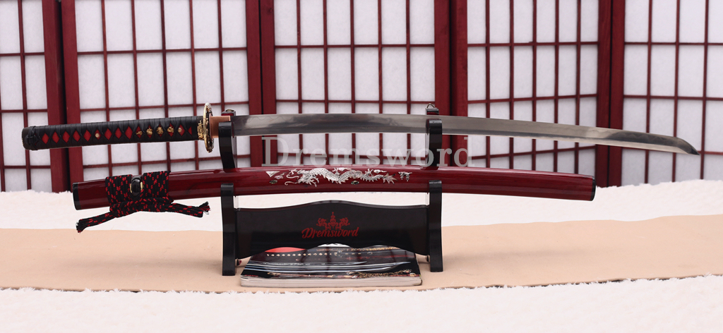Shihozume ClayTempered Katana Japanese Samurai Red Sword Hand Polishing Shell Saya Shinogi Zukuri full Tang