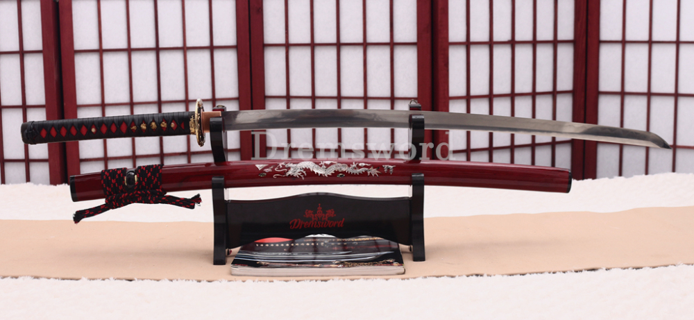 Shihozume ClayTempered Katana Japanese Samurai Red Sword Hand Polishing Shell Saya Shinogi Zukuri full Tang