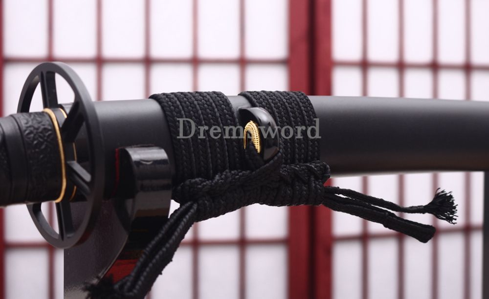 T10 Clay Tempered Katana 3.5cm Blade Japanese Samurai Sword SHINOGI-ZUKURI Full Tang Iron Tsuba Black Saya