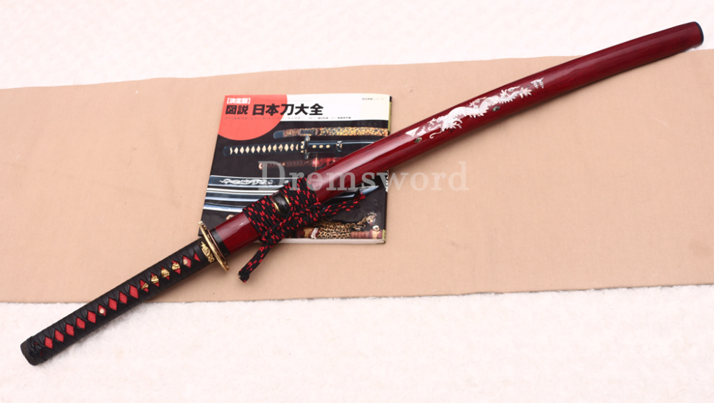 Shihozume ClayTempered Katana Japanese Samurai Red Sword Hand Polishing Shell Saya Shinogi Zukuri full Tang