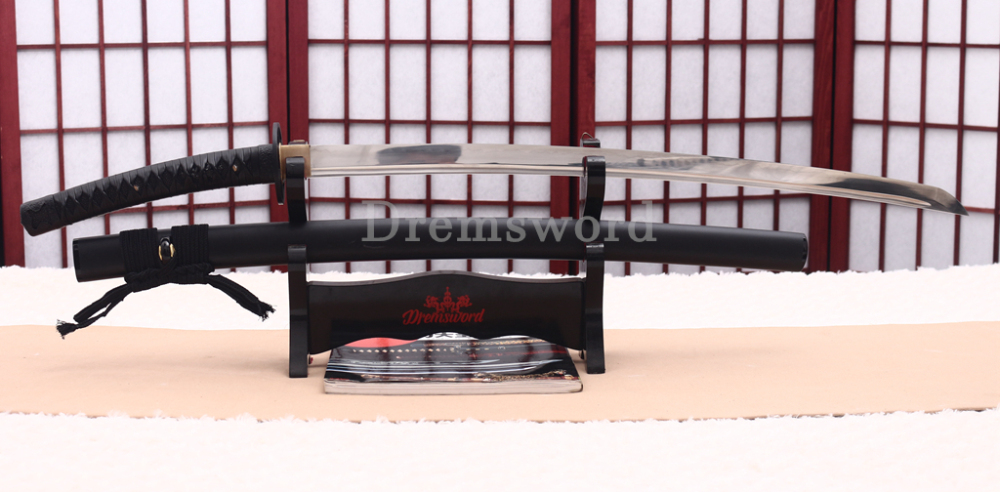 T10 Clay Tempered Katana 3.5cm Blade Japanese Samurai Sword SHINOGI-ZUKURI Full Tang Iron Tsuba Black Saya