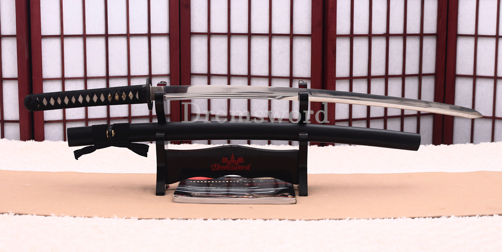 1095 High Carbon Steel Katana Japanese Samurai Functional Battle Sword KOGARASU-MARU ZUKURI Black Saya