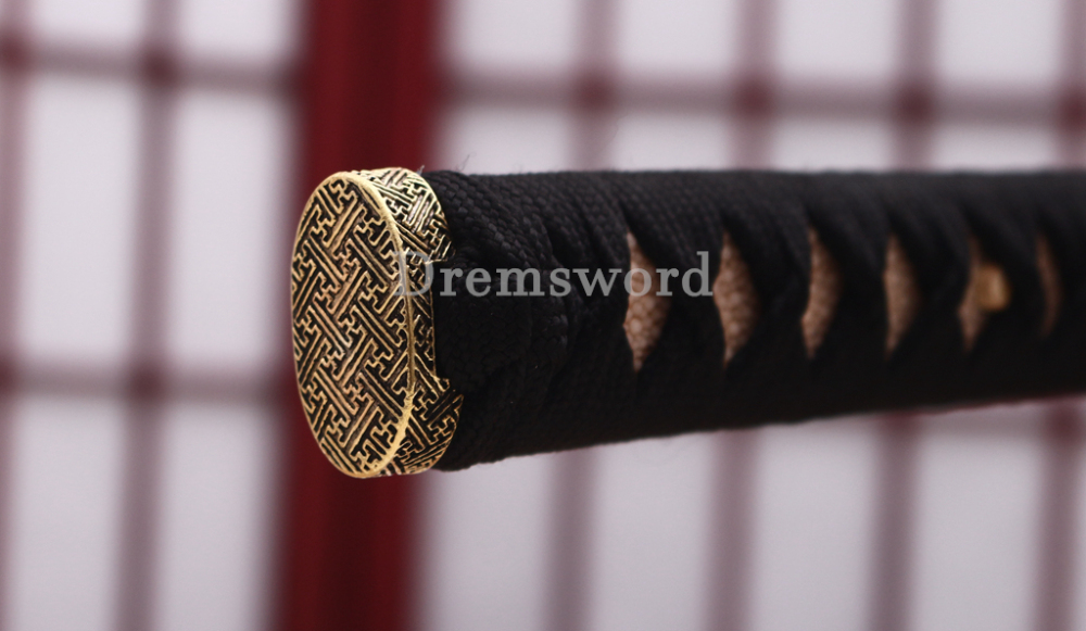 Hand Forged Tamahagane Clay Tempered Choji Hamon Katana Japanese Samurai Sword SHINOGI-ZUKURI Full Tang Ox Horn Black Saya