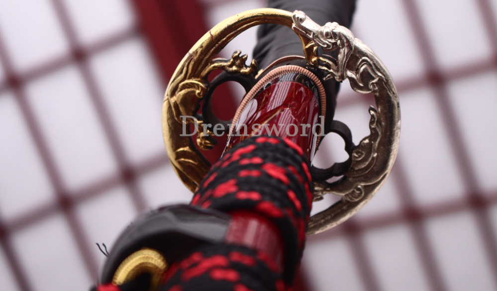 Shihozume ClayTempered Katana Japanese Samurai Red Sword Hand Polishing Shell Saya Shinogi Zukuri full Tang