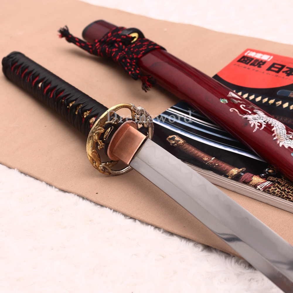 Shihozume ClayTempered Katana Japanese Samurai Red Sword Hand Polishing Shell Saya Shinogi Zukuri full Tang