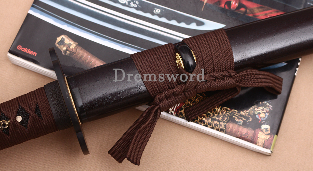 1095 High Carbon Steel Clay Tempered Katana KO Kissaki Japanese Samurai Sword SHINOGI-ZUKURI Full Tang Dark Brown Saya