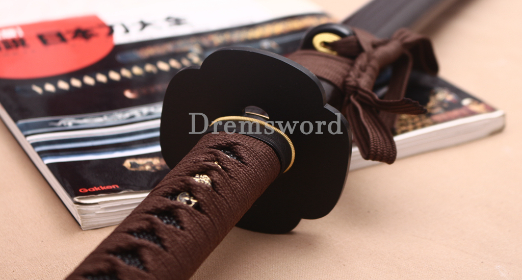 1095 High Carbon Steel Clay Tempered Katana KO Kissaki Japanese Samurai Sword SHINOGI-ZUKURI Full Tang Dark Brown Saya