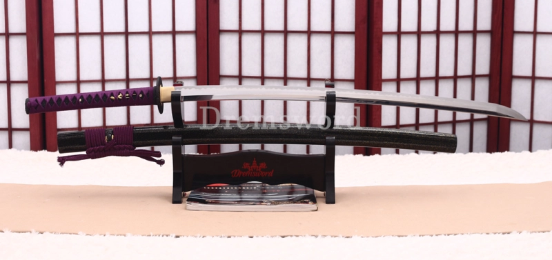 T10 Clay Tempered Katana Hadori Polishing Japanese Samurai Sword SHINOGI-ZUKURI Full Tang Ox Horn Saya Black and Purple