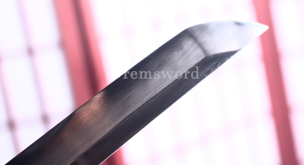 Folded Steel Clay Tempered Katana Abrasive Hamon Japanese Samurai Sword Full Rayskin Wrapped Saya Shinogi-Zukuri Black