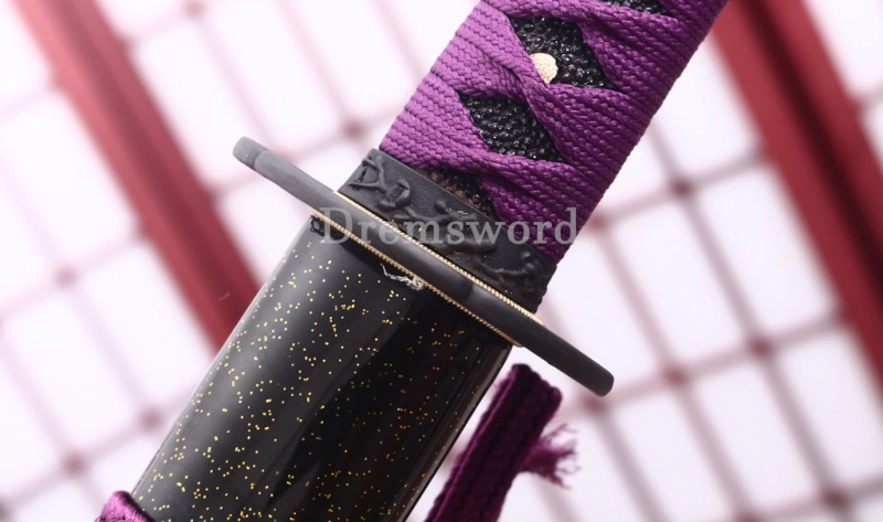 T10 Clay Tempered Katana Hadori Polishing Japanese Samurai Sword SHINOGI-ZUKURI Full Tang Ox Horn Saya Black and Purple