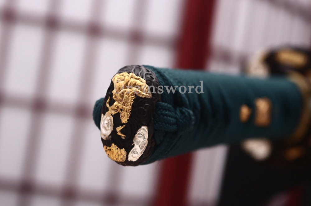 T10 Clay Tempered Katana Hitatsura Hamon Japanese Samurai Sword SHINOGI-ZUKURI Full Tang Hand Painting Dargon Saya Green