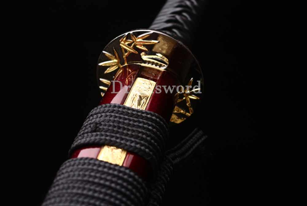 T10 Clay Tempered Kozuka Katana Japanese Samurai Sword SHINOGI-ZUKURI Full Tang Red Saya