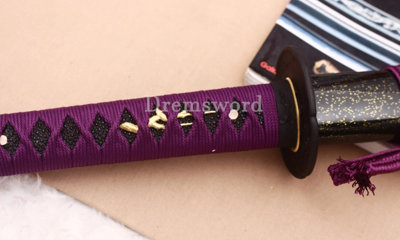 T10 Clay Tempered Katana Hadori Polishing Japanese Samurai Sword SHINOGI-ZUKURI Full Tang Ox Horn Saya Black and Purple