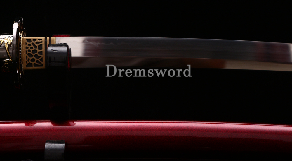 T10 Clay Tempered Kozuka Katana Japanese Samurai Sword SHINOGI-ZUKURI Full Tang Red Saya