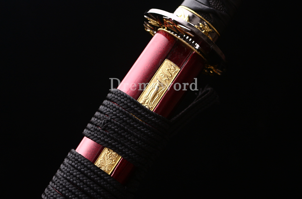 T10 Clay Tempered Kozuka Katana Japanese Samurai Sword SHINOGI-ZUKURI Full Tang Red Saya