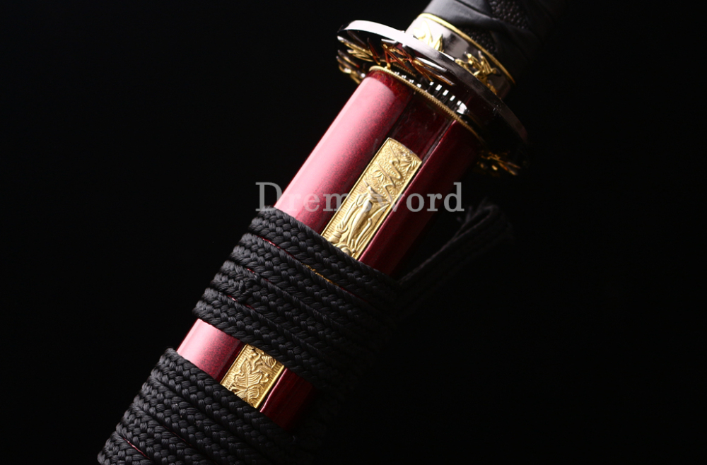 T10 Clay Tempered Kozuka Katana Japanese Samurai Sword SHINOGI-ZUKURI Full Tang Red Saya