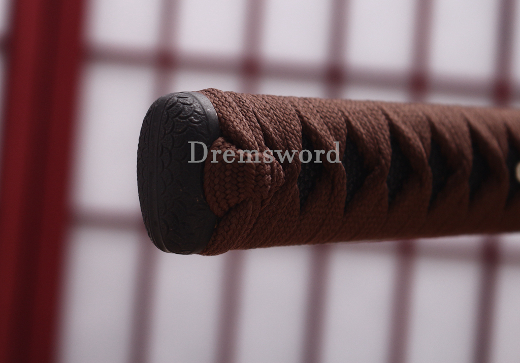 1095 High Carbon Steel Clay Tempered Katana KO Kissaki Japanese Samurai Sword SHINOGI-ZUKURI Full Tang Dark Brown Saya