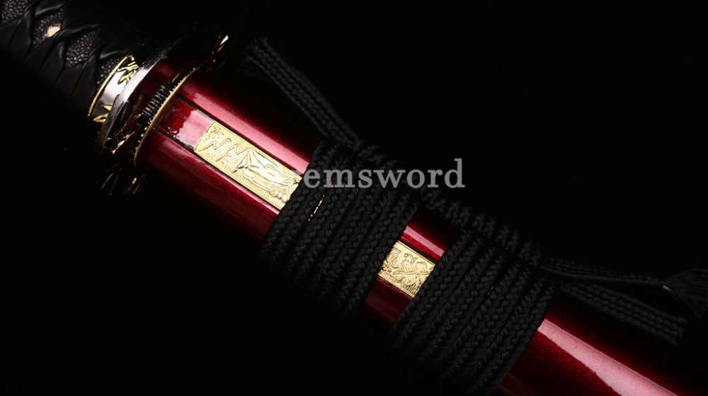 T10 Clay Tempered Kozuka Katana Japanese Samurai Sword SHINOGI-ZUKURI Full Tang Red Saya