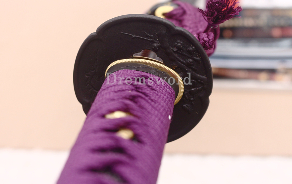 T10 Clay Tempered Katana Hadori Polishing Japanese Samurai Sword SHINOGI-ZUKURI Full Tang Ox Horn Saya Black and Purple