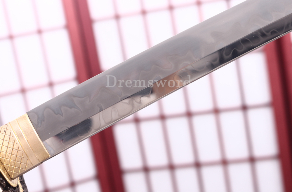 T10 Clay Tempered Katana Hitatsura Hamon Japanese Samurai Sword SHINOGI-ZUKURI Full Tang Hand Painting Dargon Saya Green