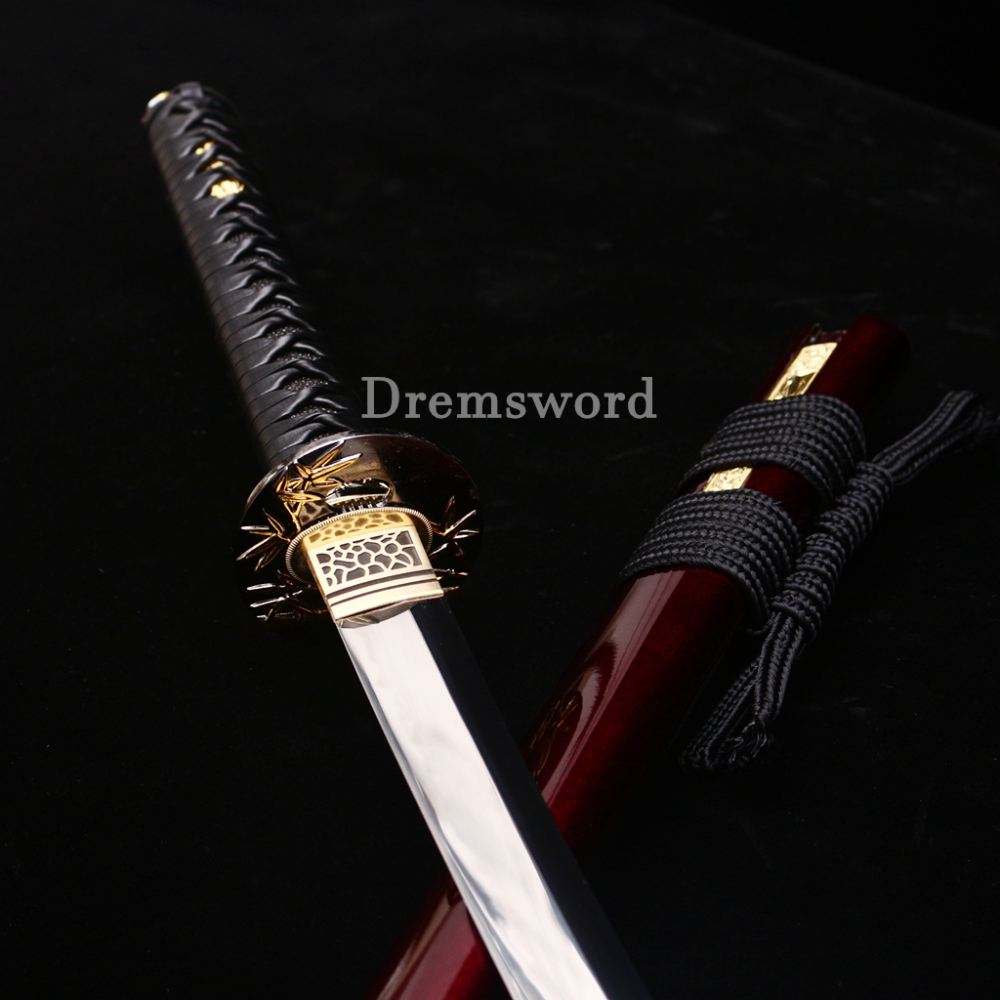 T10 Clay Tempered Kozuka Katana Japanese Samurai Sword SHINOGI-ZUKURI Full Tang Red Saya