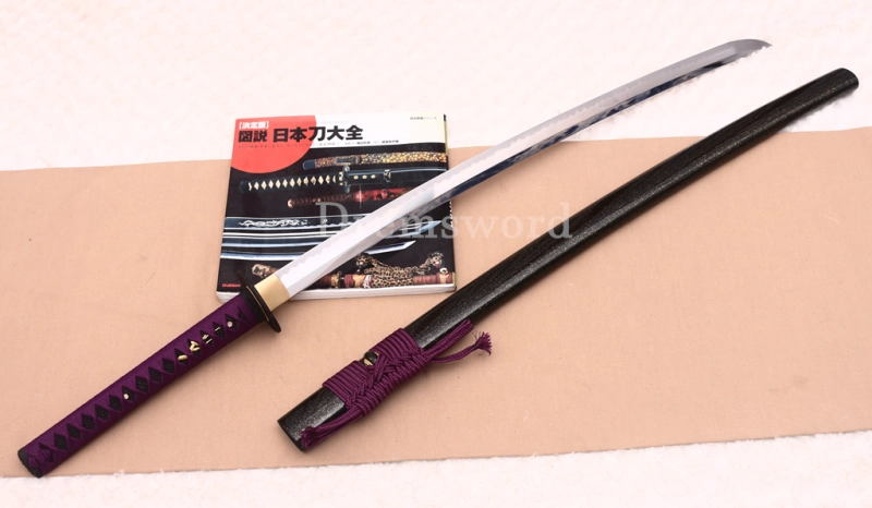 T10 Clay Tempered Katana Hadori Polishing Japanese Samurai Sword SHINOGI-ZUKURI Full Tang Ox Horn Saya Black and Purple