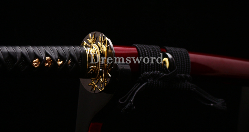 T10 Clay Tempered Kozuka Katana Japanese Samurai Sword SHINOGI-ZUKURI Full Tang Red Saya